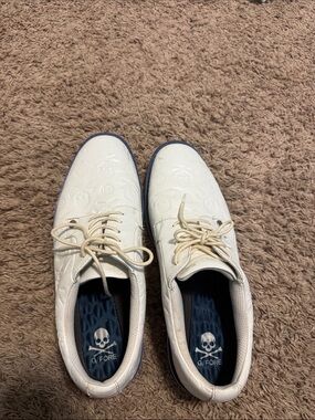 G/FORE White Leather Golf Oxfords with Navy Outsole Size 12